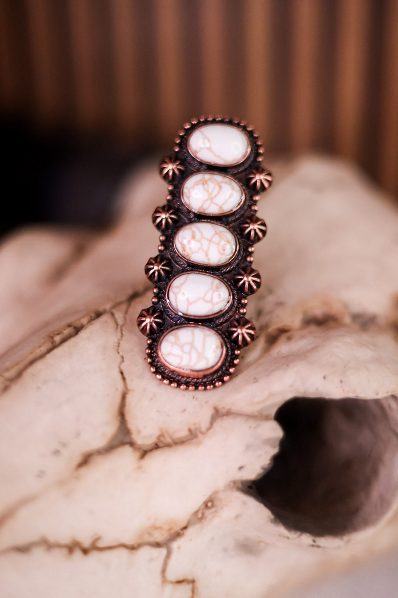 White Stone Chunky Western Cuff Ring - Whiskey Skies - BOHO RANCH SHOP