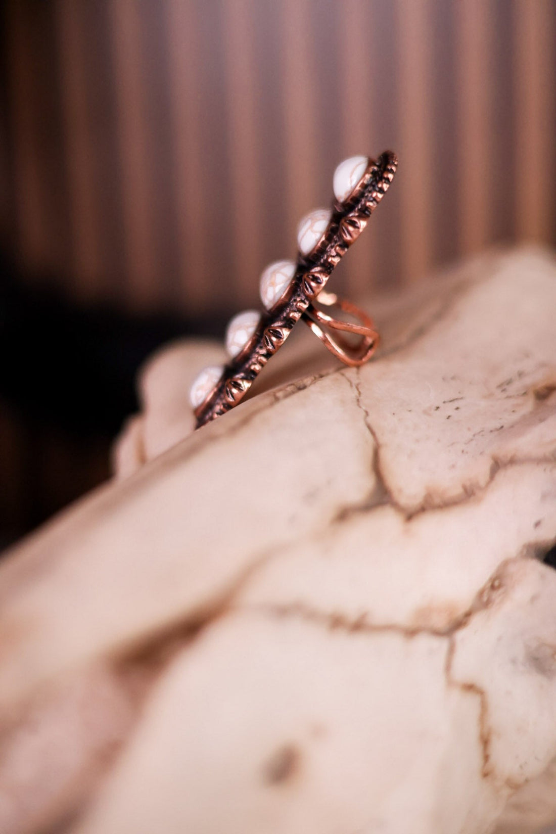 White Stone Chunky Western Cuff Ring - Whiskey Skies - BOHO RANCH SHOP