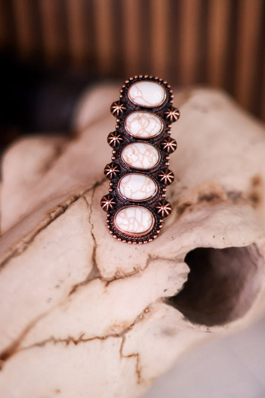 White Stone Chunky Western Cuff Ring - Whiskey Skies - BOHO RANCH SHOP