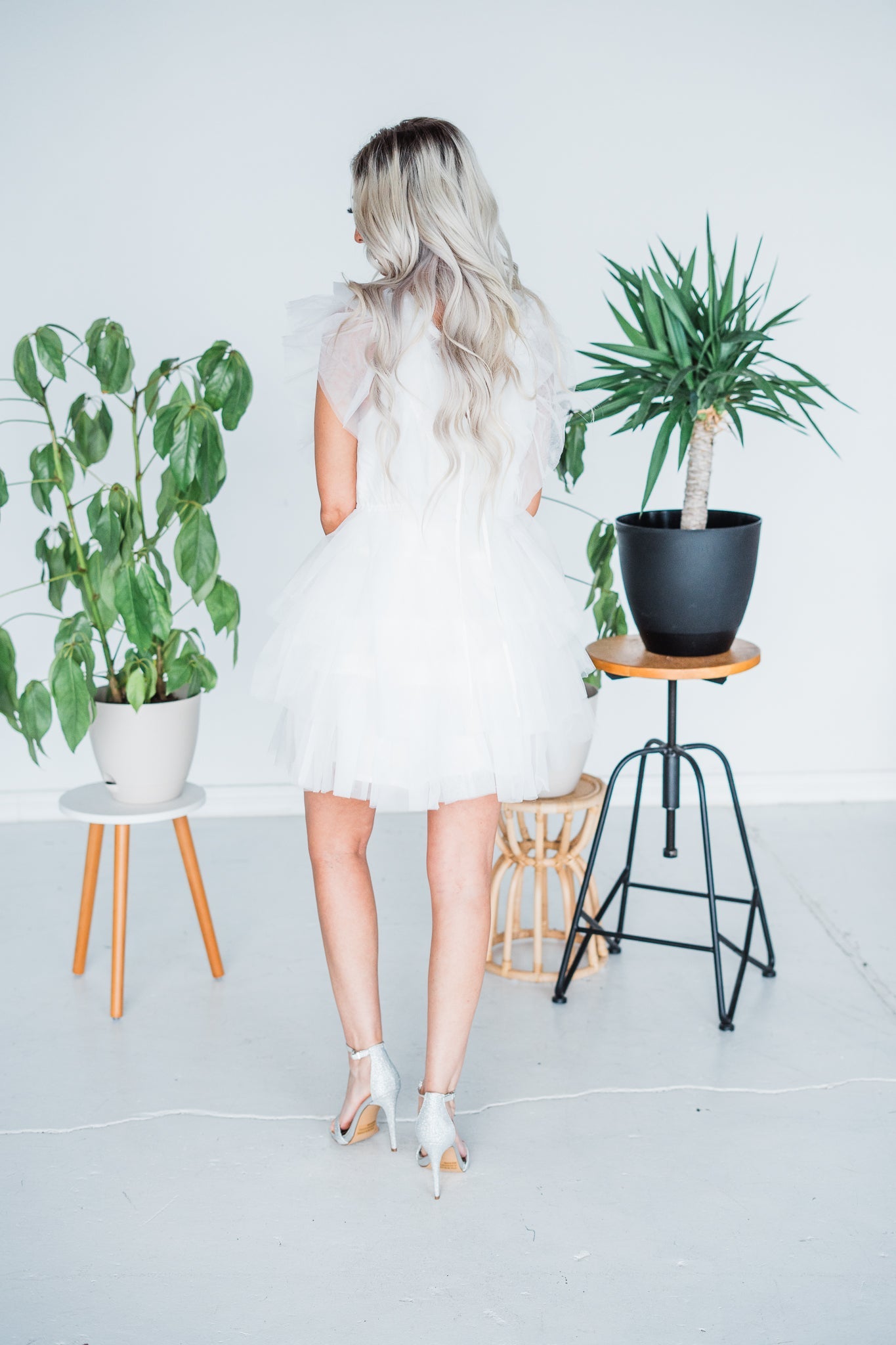 White V - Neck Tulle Tiered Sleeveless Dress - Whiskey Skies - WHITE BIRCH