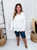 White Waffle Knit Long Sleeve Henley Top - Whiskey Skies - ODDI