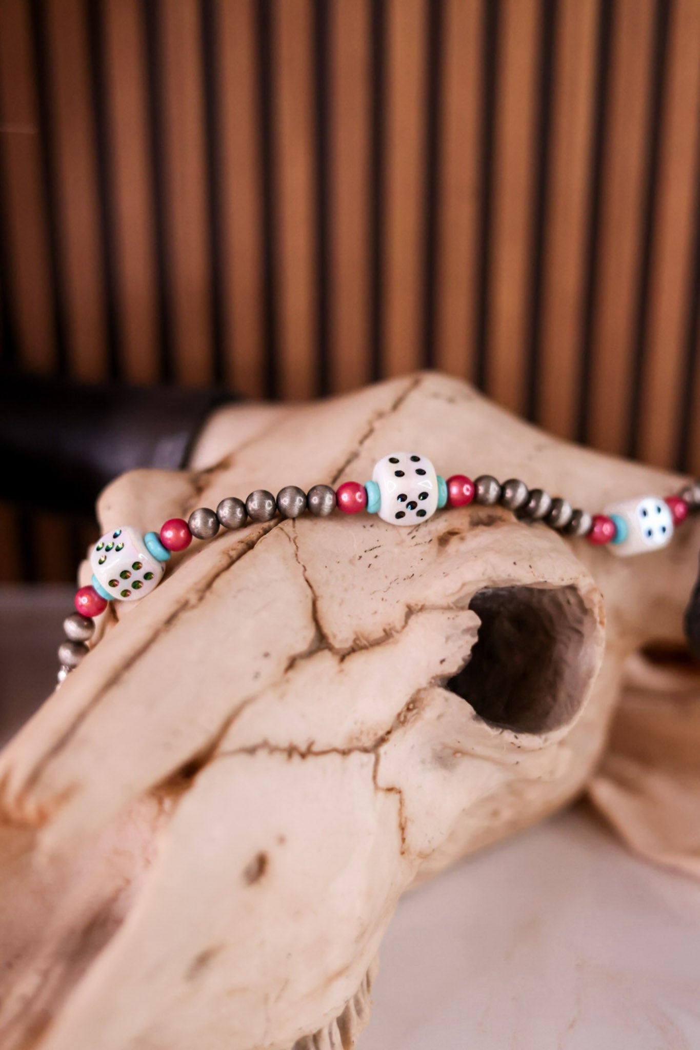 White Western Style Cowgirl Pearl & Large Dice Trucker Hat Chain - Whiskey Skies - BOHO RANCH SHOP