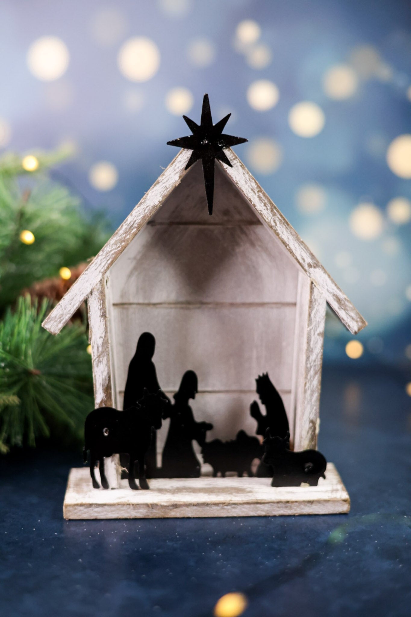 White Wood & Black Metal Nativity Decorative Scene - Whiskey Skies - WT COLLECTION