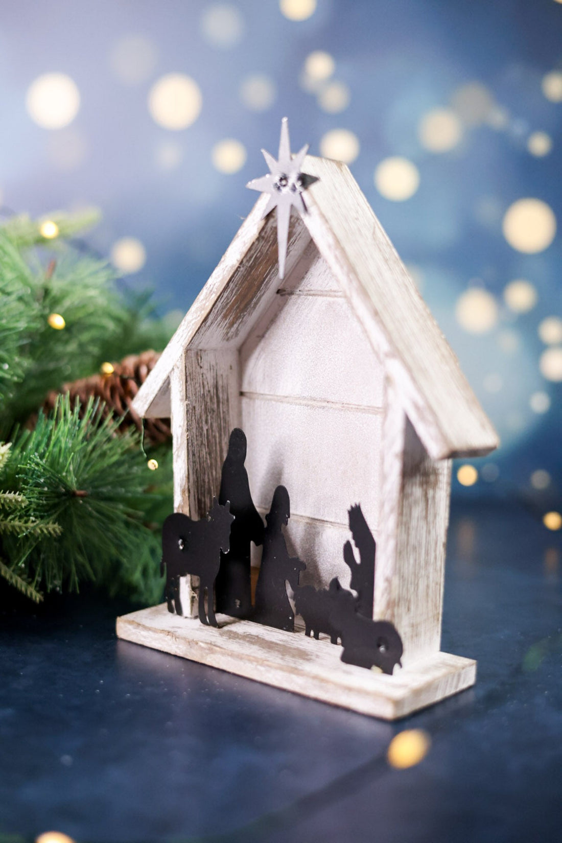 White Wood & Black Metal Nativity Decorative Scene - Whiskey Skies - WT COLLECTION
