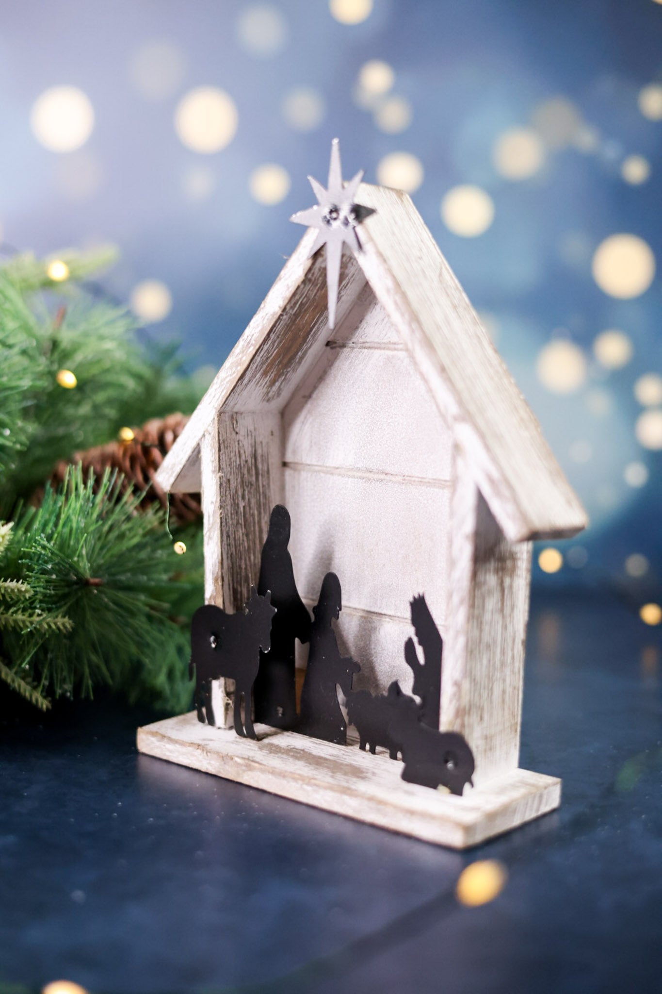 White Wood & Black Metal Nativity Decorative Scene - Whiskey Skies - WT COLLECTION