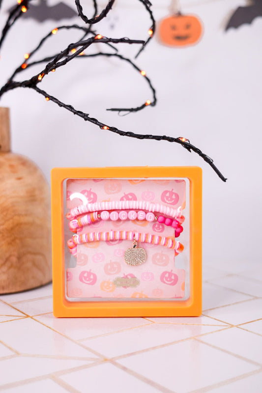 Wicked Halloween Bracelet Set Of Three W/ Pumpkin Charm - Whiskey Skies - MUD PIE