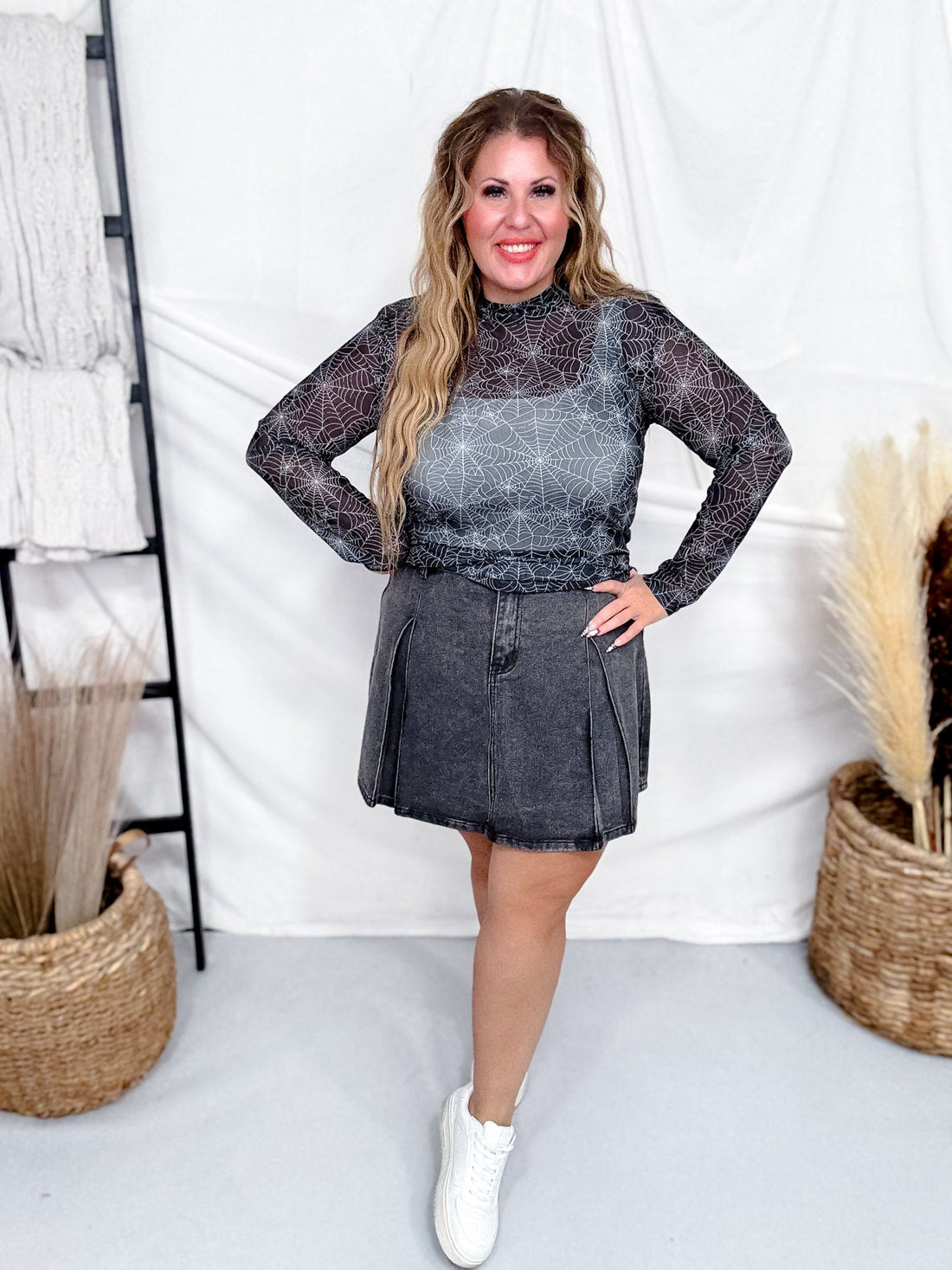 Wicked West Spider Web Long Sleeve Mesh Top - Whiskey Skies - STERLING KREEK