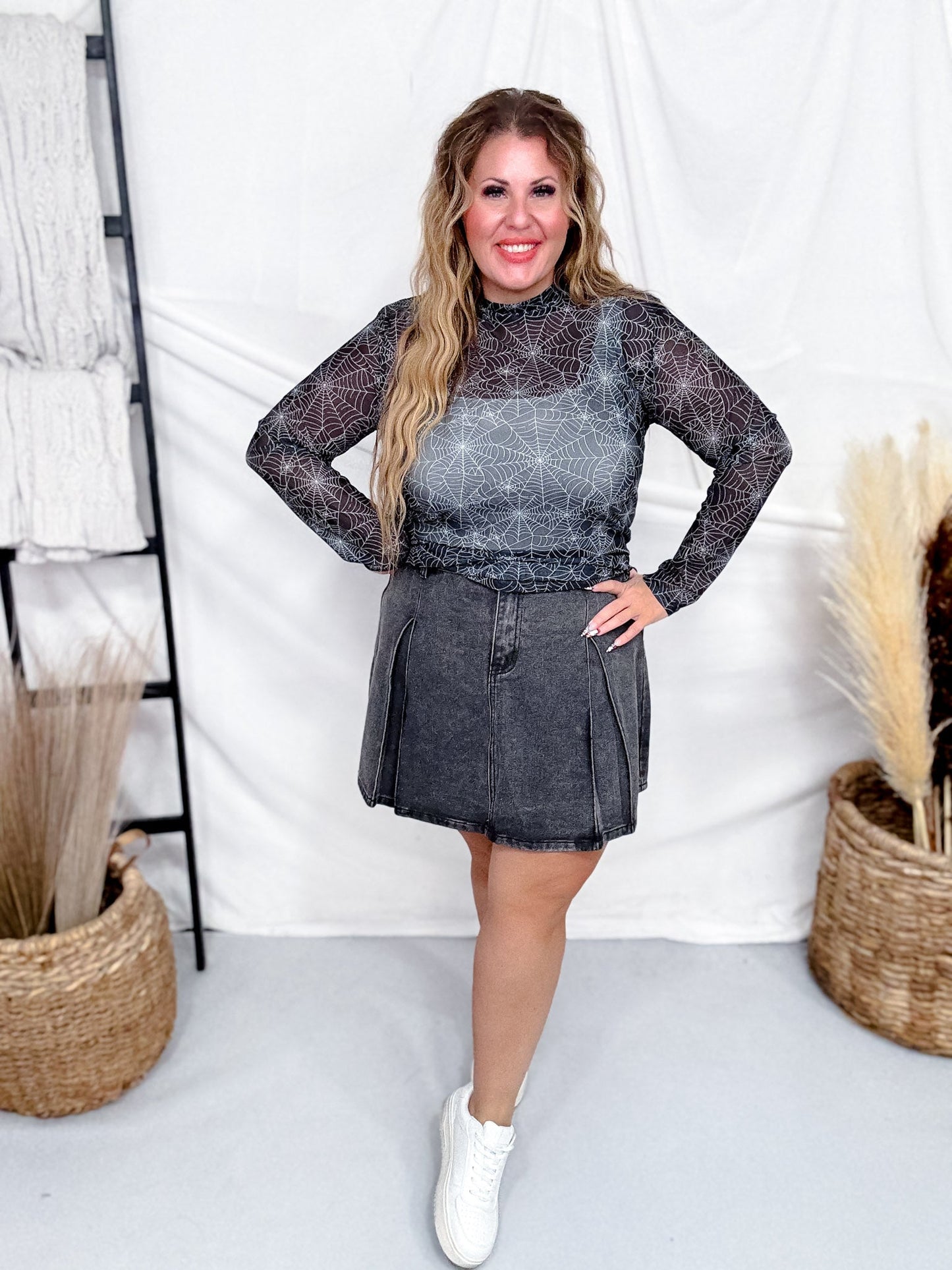 Wicked West Spider Web Long Sleeve Mesh Top - Whiskey Skies - STERLING KREEK