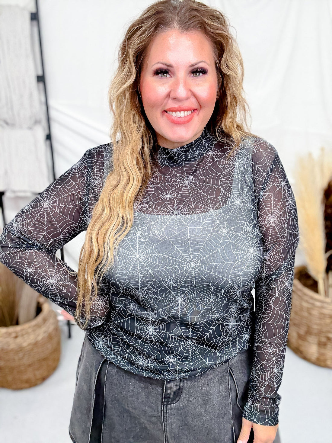 Wicked West Spider Web Long Sleeve Mesh Top - Whiskey Skies - STERLING KREEK