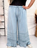 Wide Leg Chambray Pants With Ruffle Hem In Light Denim - Whiskey Skies - EASEL