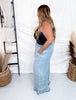 Wide Leg Chambray Pants With Ruffle Hem In Light Denim - Whiskey Skies - EASEL