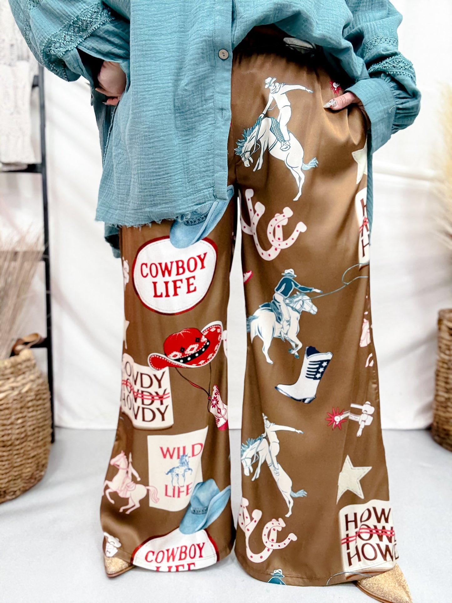 Wide Leg Cowboy Party Pants In Mocha - Whiskey Skies - JADE BY JANE