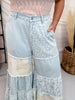 Wide Leg Denim & Lace Jeans With Floral Patchwork - Whiskey Skies - DAVI & DANI