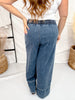 Wide Leg Drawstring Waist Pants With Floral Appliques - Whiskey Skies - HEIMISH