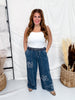 Wide Leg Drawstring Waist Pants With Floral Appliques - Whiskey Skies - HEIMISH