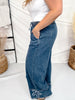 Wide Leg Drawstring Waist Pants With Floral Appliques - Whiskey Skies - HEIMISH