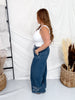 Wide Leg Drawstring Waist Pants With Floral Appliques - Whiskey Skies - HEIMISH