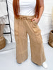 Wide Leg Terry Knit Pull on Cargo Pants in Latte - Whiskey Skies - EASEL