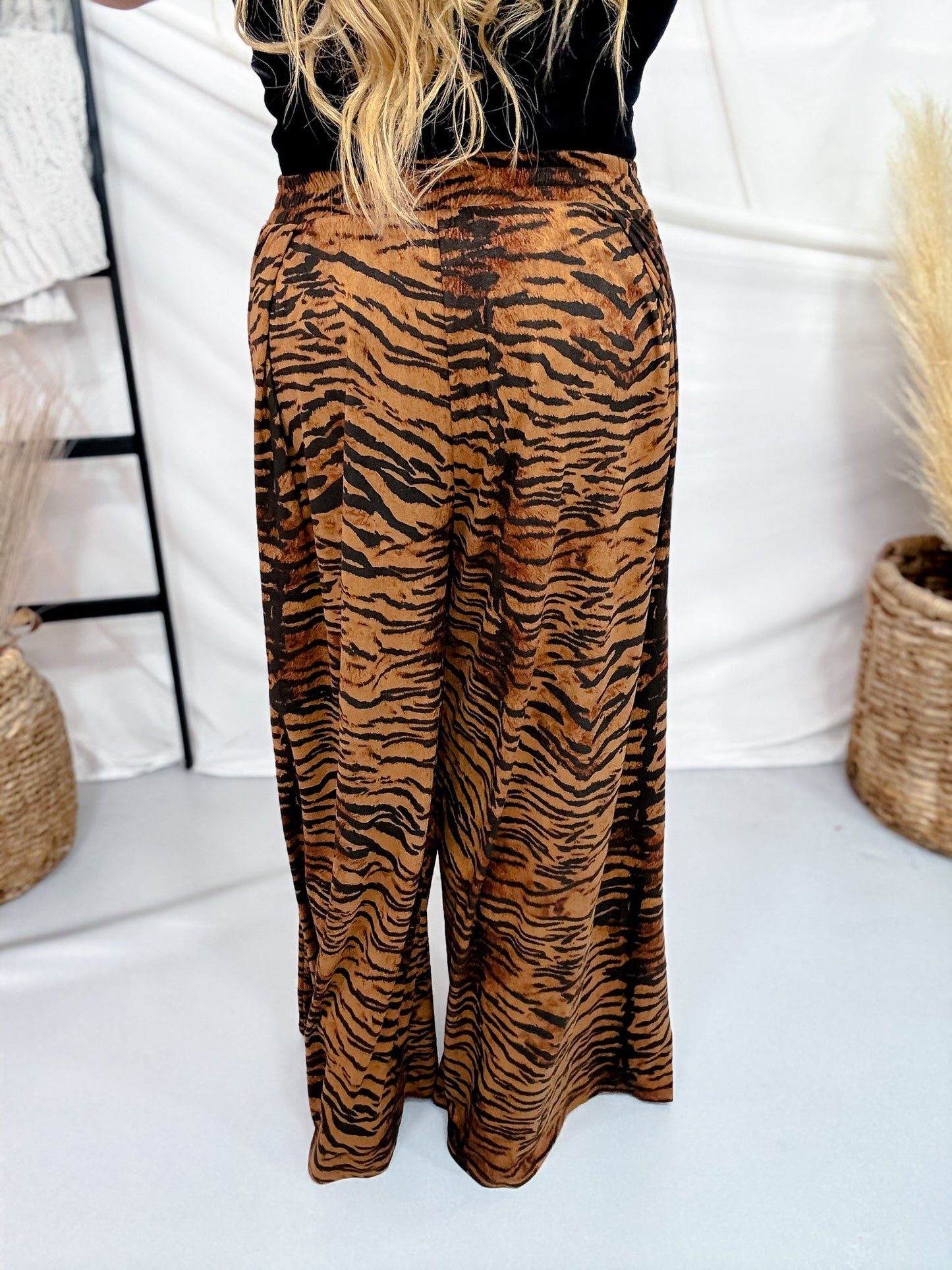 Wide Leg Tiger Print Lounge Pants - Whiskey Skies - JADE BY JANE