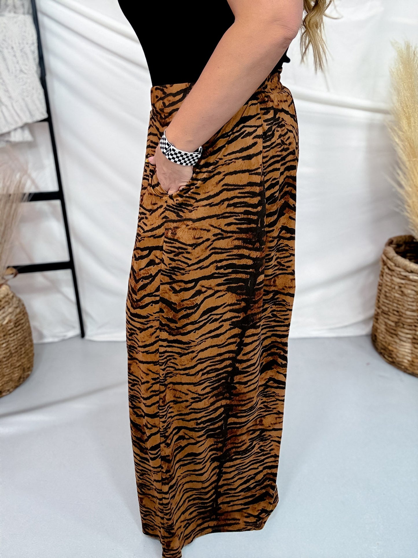 Wide Leg Tiger Print Lounge Pants - Whiskey Skies - JADE BY JANE