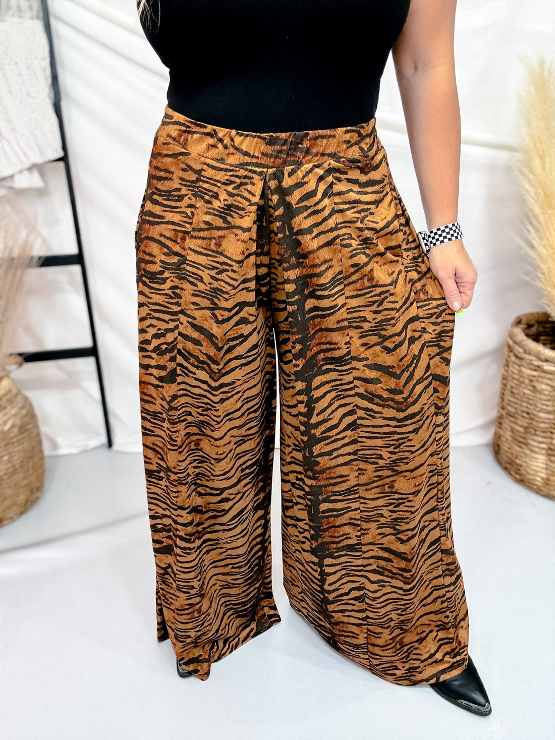 Wide Leg Tiger Print Lounge Pants - Whiskey Skies - JADE BY JANE