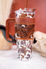 Wide Wyoming Tumbler in Brown and White Cow Print - Whiskey Skies - MYRA BAGS