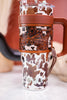 Wide Wyoming Tumbler in Brown and White Cow Print - Whiskey Skies - MYRA BAGS