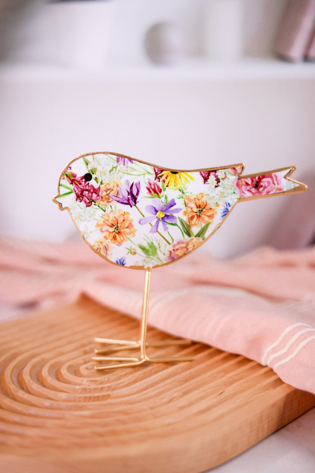 Wildflower Print Metal and Enamel Bird Figurine (2 Sizes) - Whiskey Skies - GERSON COMPANIES