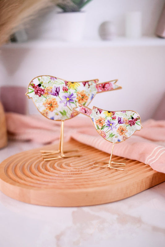 Wildflower Print Metal and Enamel Bird Figurine (2 Sizes) - Whiskey Skies - GERSON COMPANIES