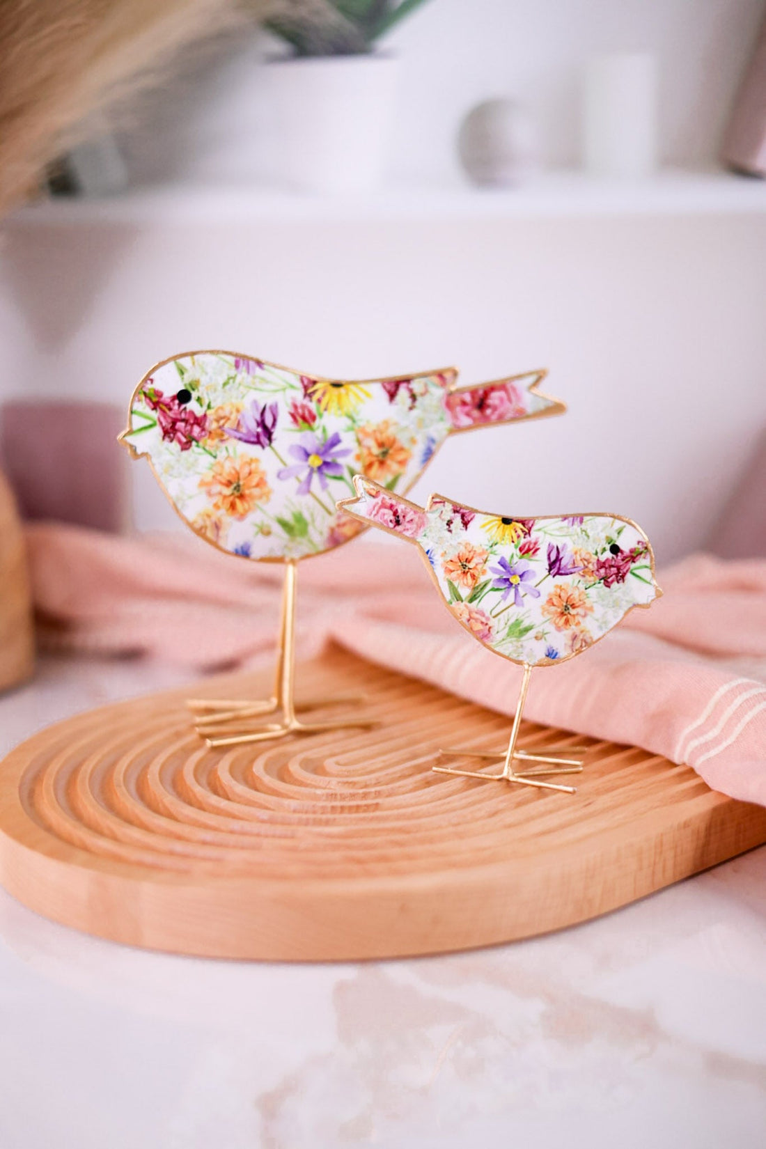 Wildflower Print Metal and Enamel Bird Figurine (2 Sizes) - Whiskey Skies - GERSON COMPANIES