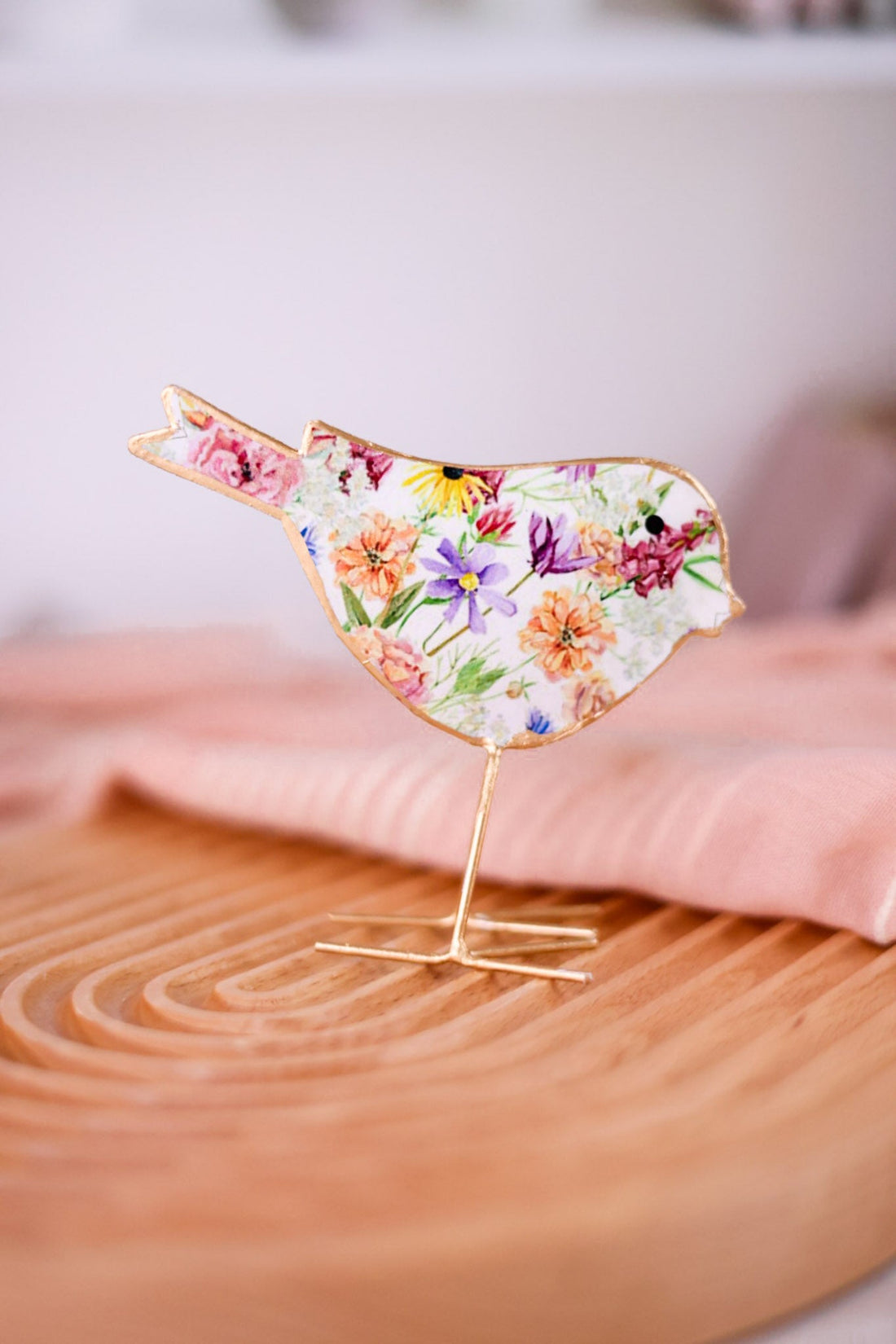 Wildflower Print Metal and Enamel Bird Figurine (2 Sizes) - Whiskey Skies - GERSON COMPANIES