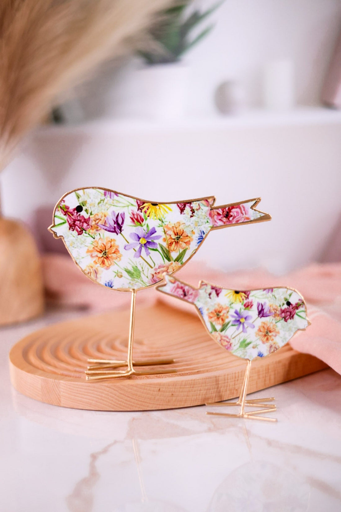 Wildflower Print Metal and Enamel Bird Figurine (2 Sizes) - Whiskey Skies - GERSON COMPANIES