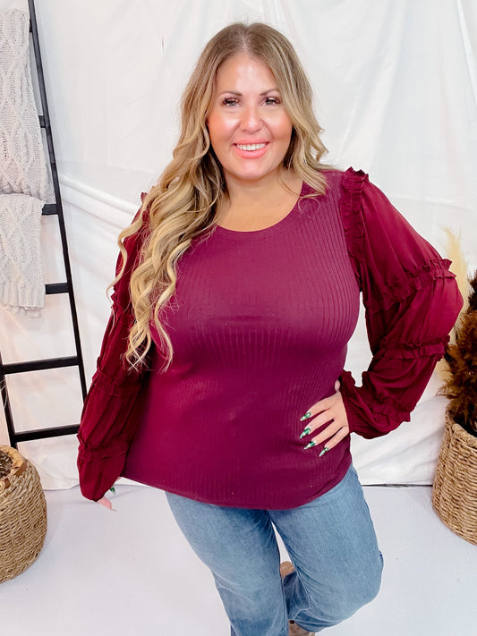 Wine Colored Long Sleeve Top - Whiskey Skies - ODDI