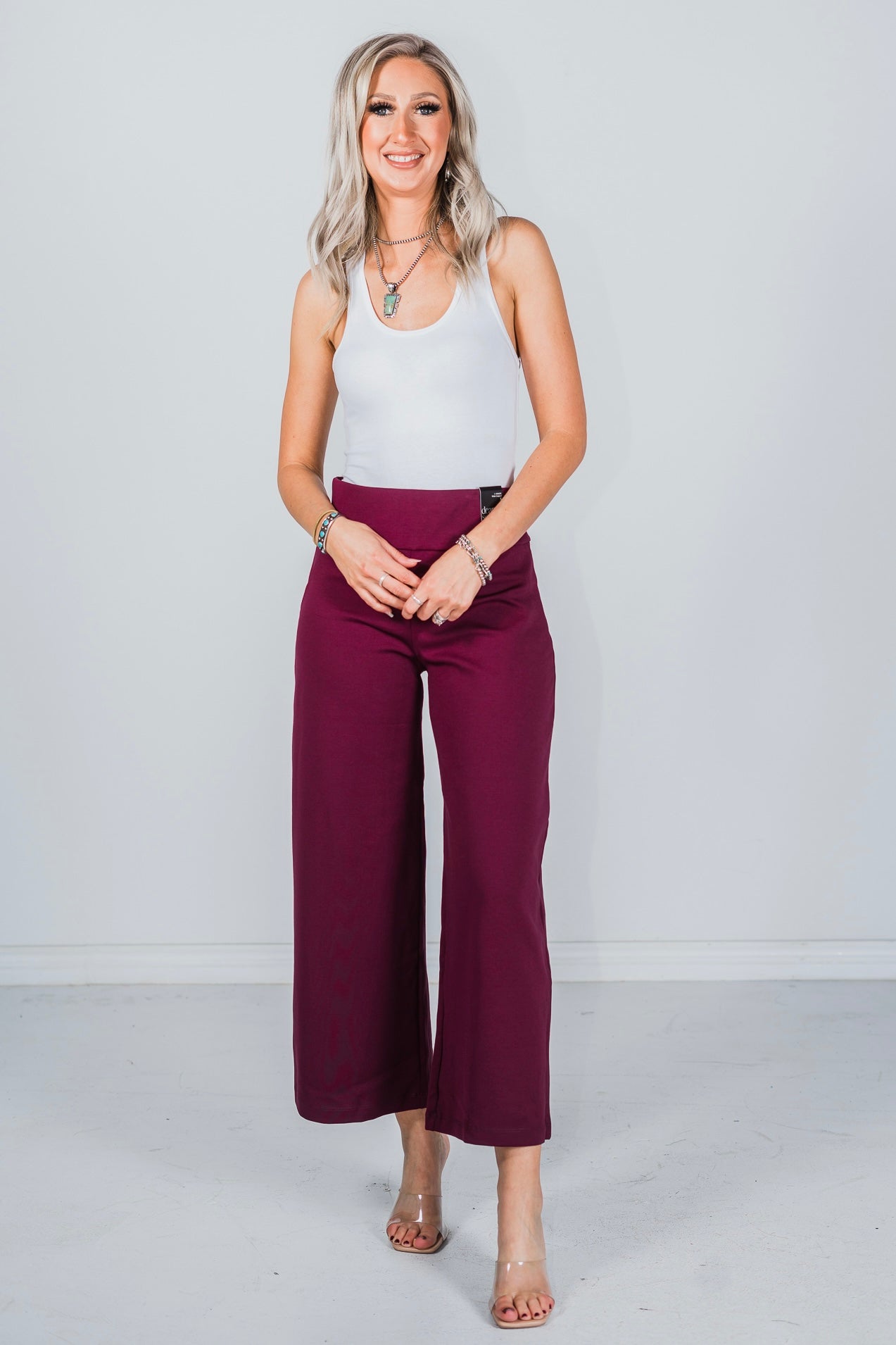 Wine Magic Wide Cropped Pants - Whiskey Skies - DEAR SCARLETT