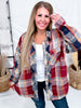 Wine & Navy Plaid Button Down Flannel With Shirred Sleeves - Whiskey Skies - KORI AMERICA