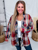 Wine & Navy Plaid Button Down Flannel With Shirred Sleeves - Whiskey Skies - KORI AMERICA