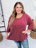 Wine Ribbed 3/4 Sleeve Boxy Top - Whiskey Skies - ANDREE BY UNIT