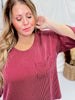 Wine Ribbed 3/4 Sleeve Boxy Top - Whiskey Skies - ANDREE BY UNIT