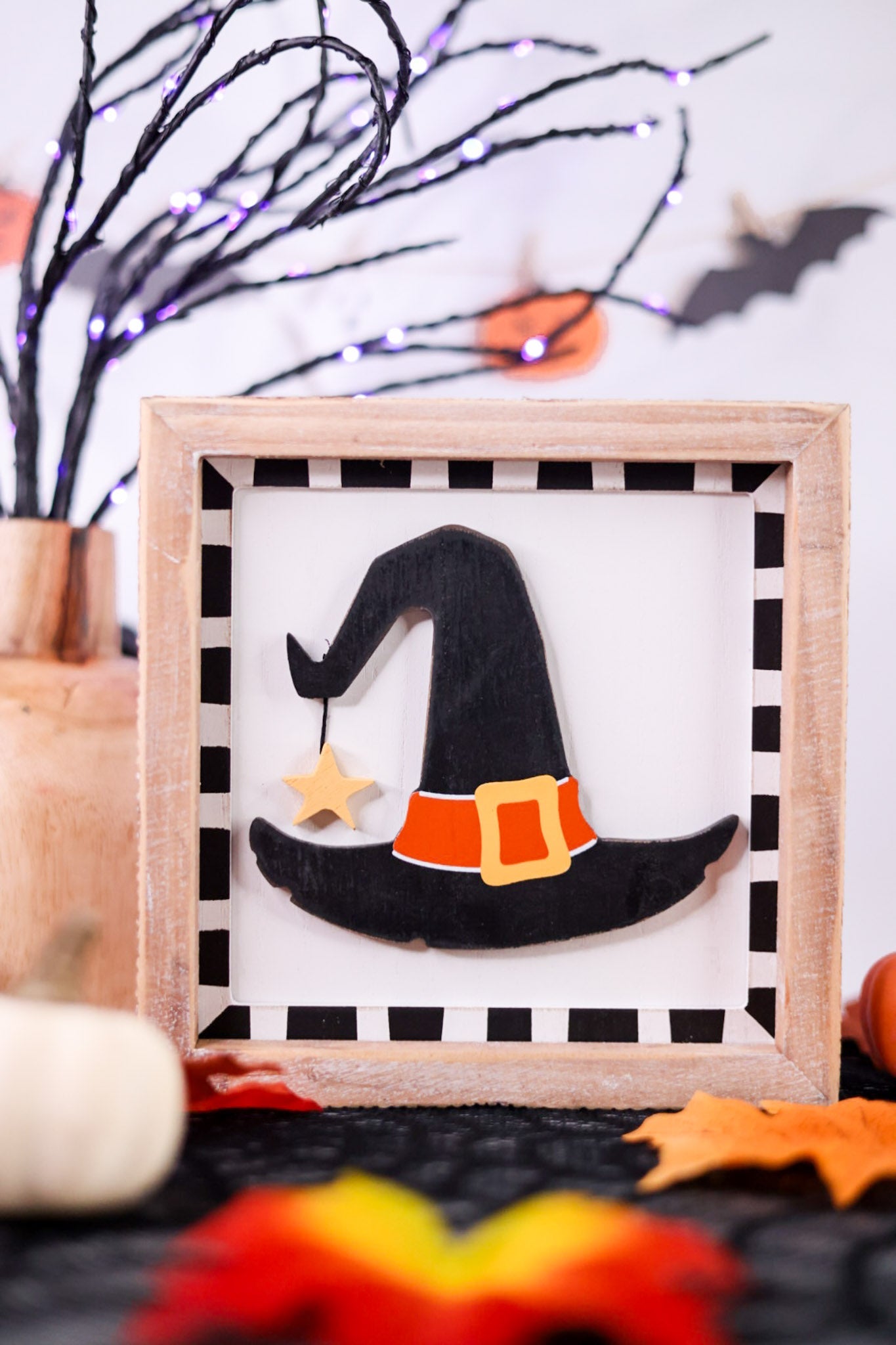 Witch Hat/Thankful Reversible Wood Framed Sign - Whiskey Skies - ADAMS & CO