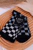 Women's Black, Grey, & White Check Crew Socks - Whiskey Skies - RENFRO SOCKS