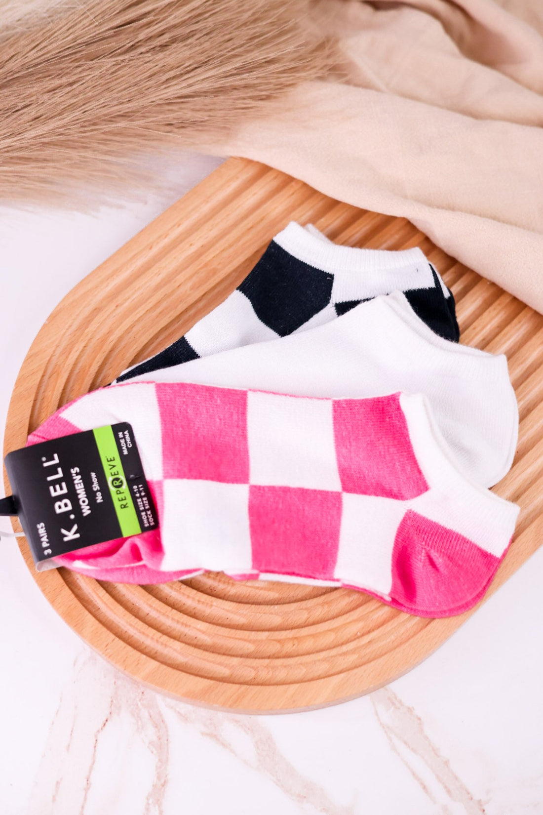 Women's No Show Set Of Three Check & Solid Socks - Whiskey Skies - RENFRO SOCKS