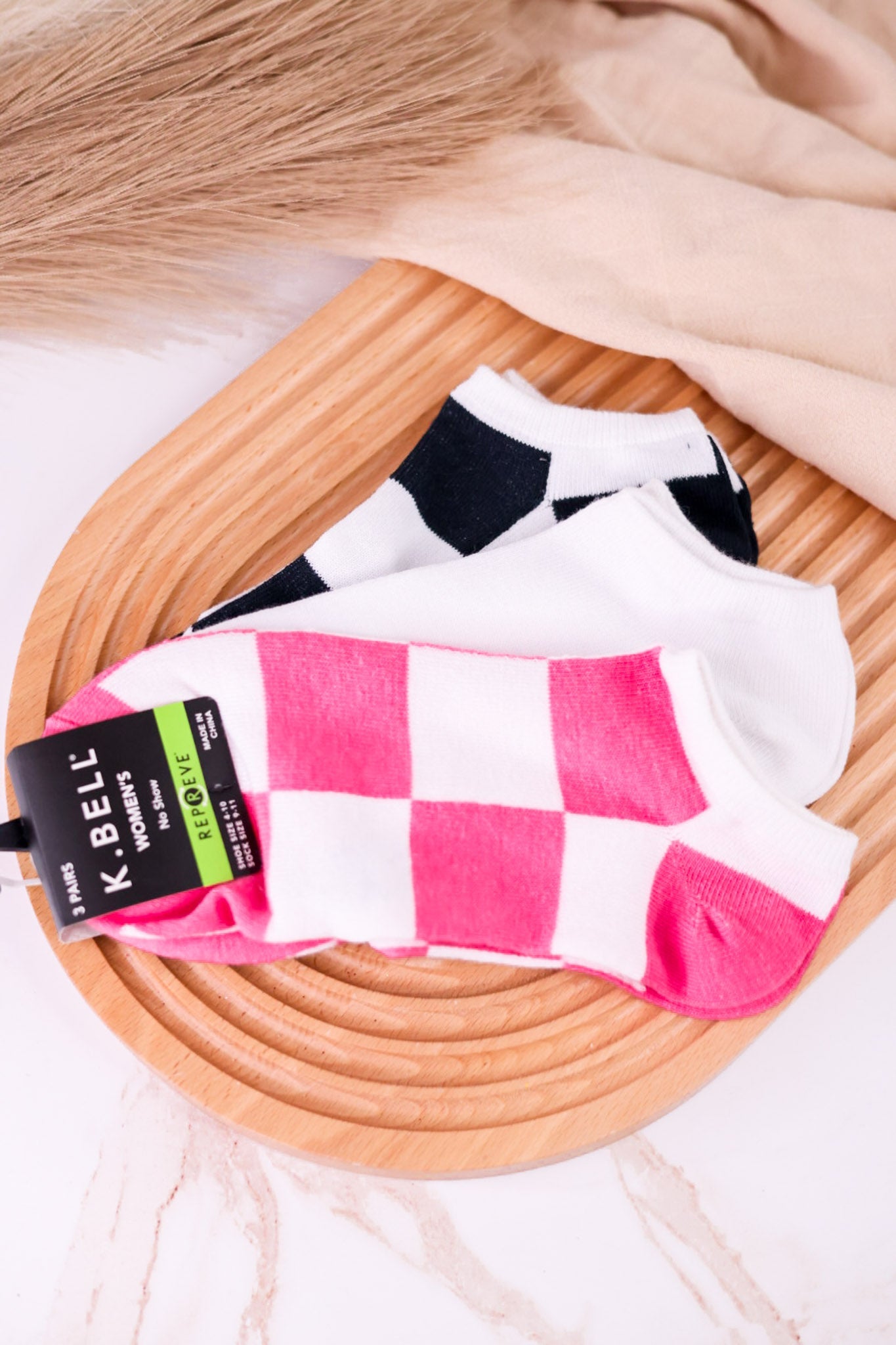 Women's No Show Set Of Three Check & Solid Socks - Whiskey Skies - RENFRO SOCKS