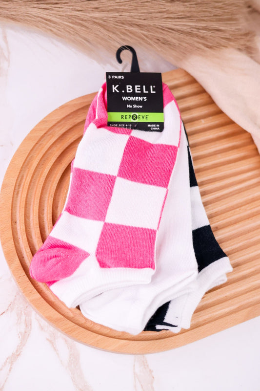 Women's No Show Set Of Three Check & Solid Socks - Whiskey Skies - RENFRO SOCKS