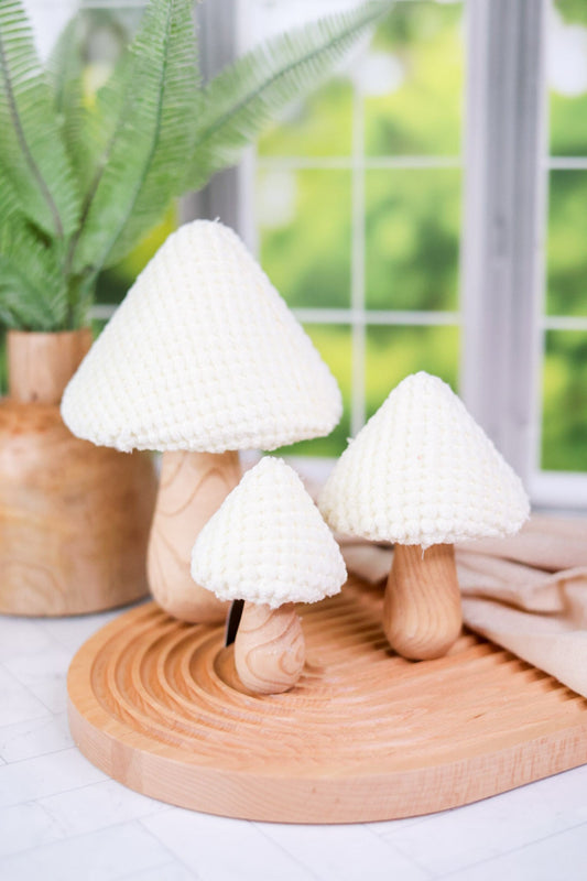 Wood and Cream Fabric Mushrooms (3 Sizes) - Whiskey Skies - K&K INTERIORS