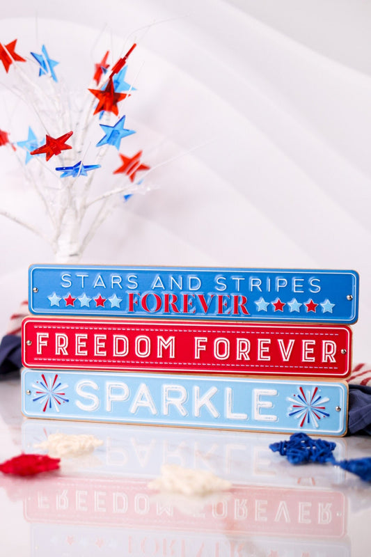 Wood and Enamel Patriotic Word Blocks - Whiskey Skies - SPECIAL T IMPORTS INC