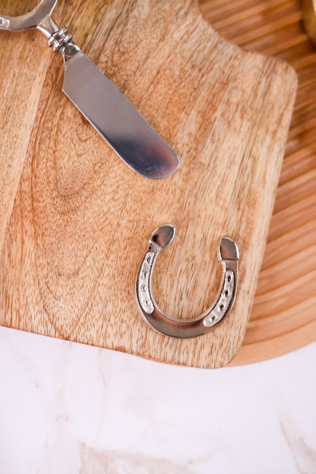Wood Charcuterie Board With Horseshoe Emblem - Whiskey Skies - MUD PIE