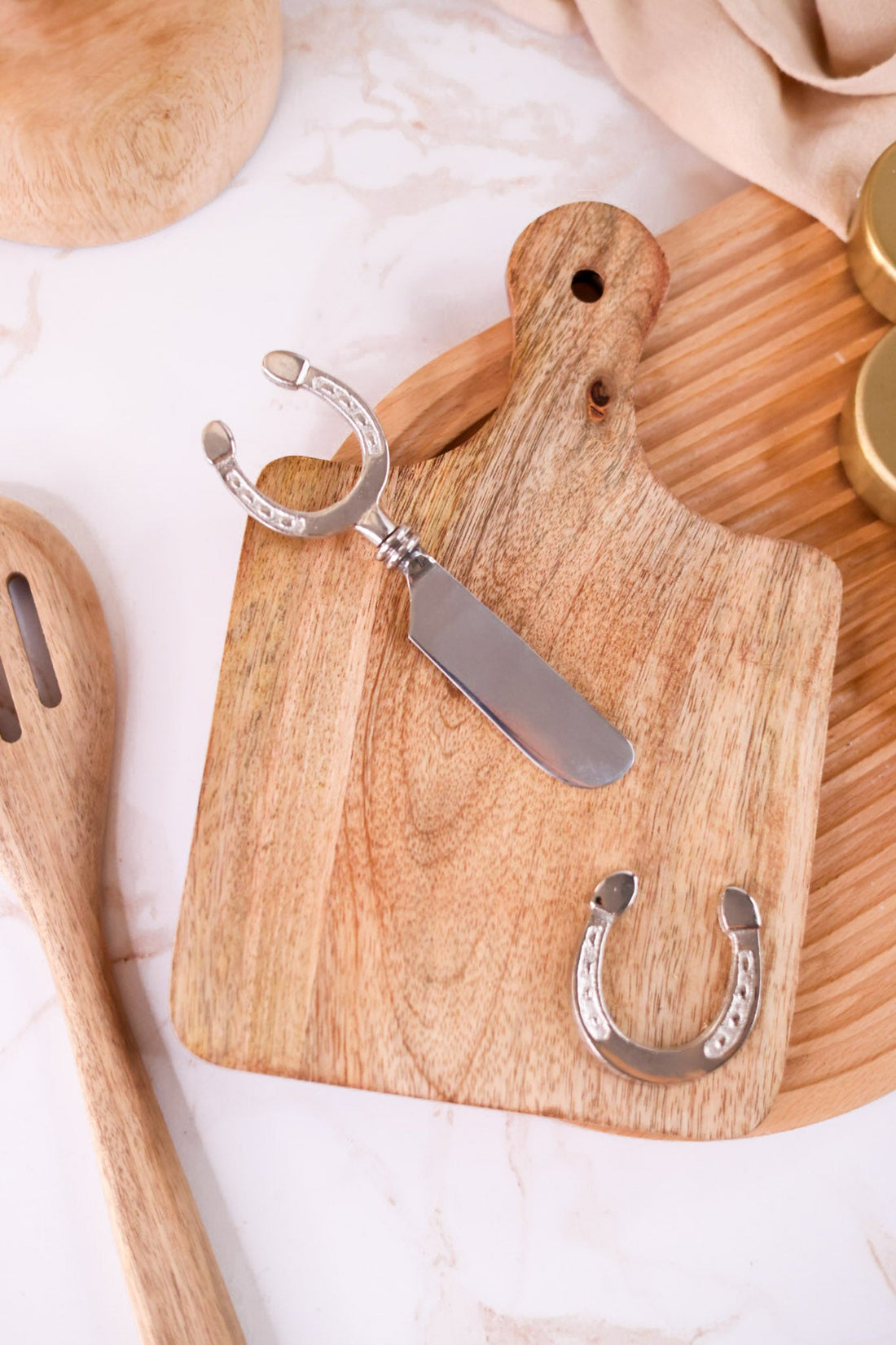 Wood Charcuterie Board With Horseshoe Emblem - Whiskey Skies - MUD PIE