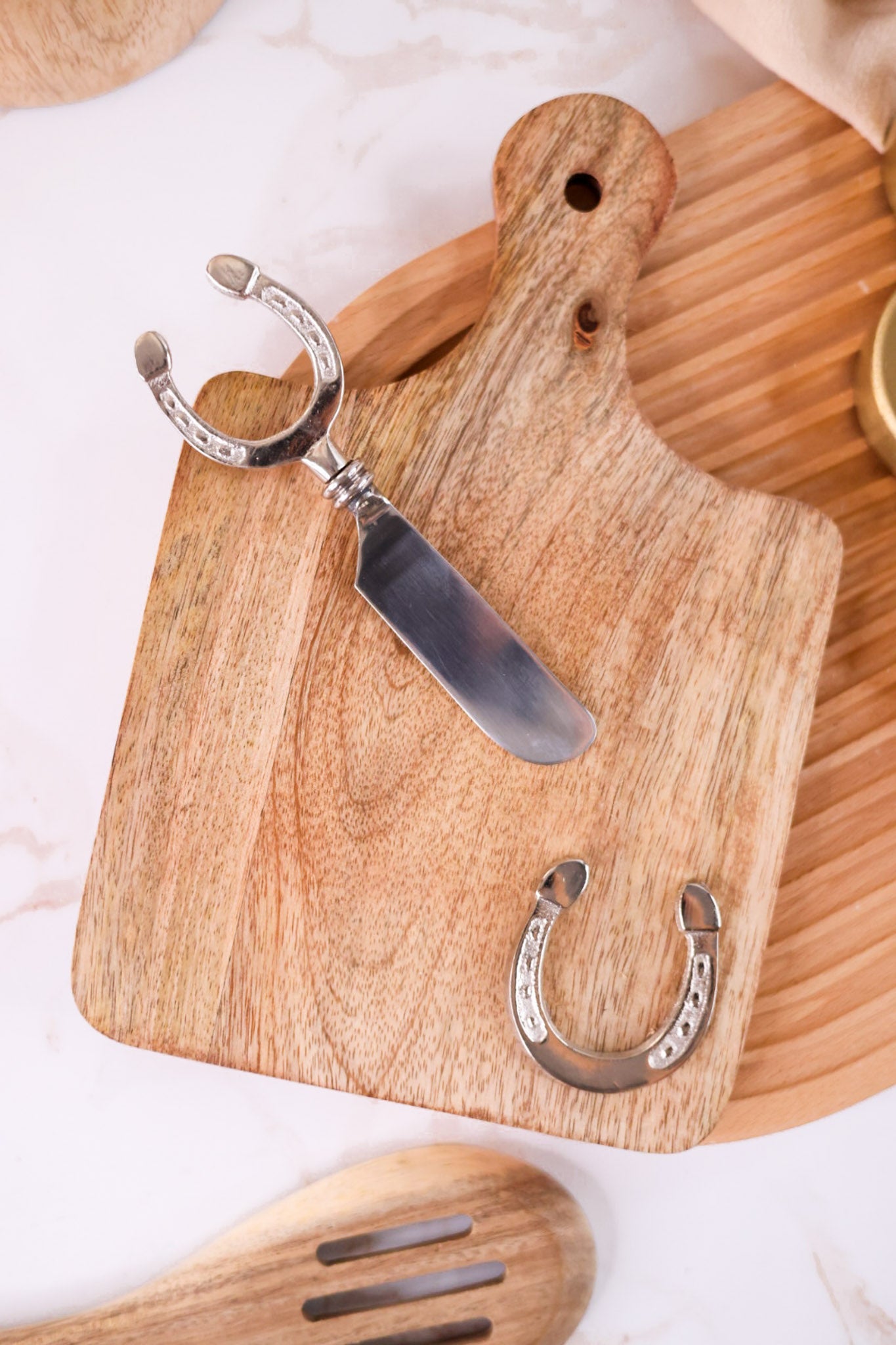 Wood Charcuterie Board With Horseshoe Emblem - Whiskey Skies - MUD PIE