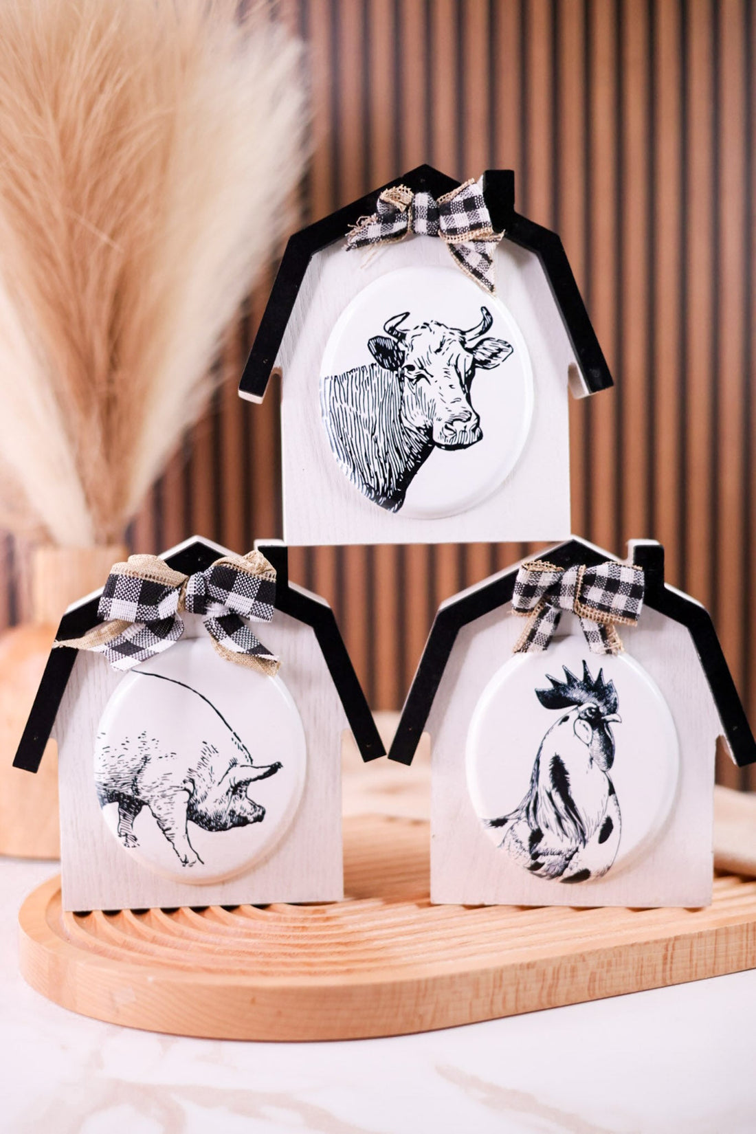 Wood Farm House With Metal Animal Plaque (3 Styles) - Whiskey Skies - SPECIAL T IMPORTS INC