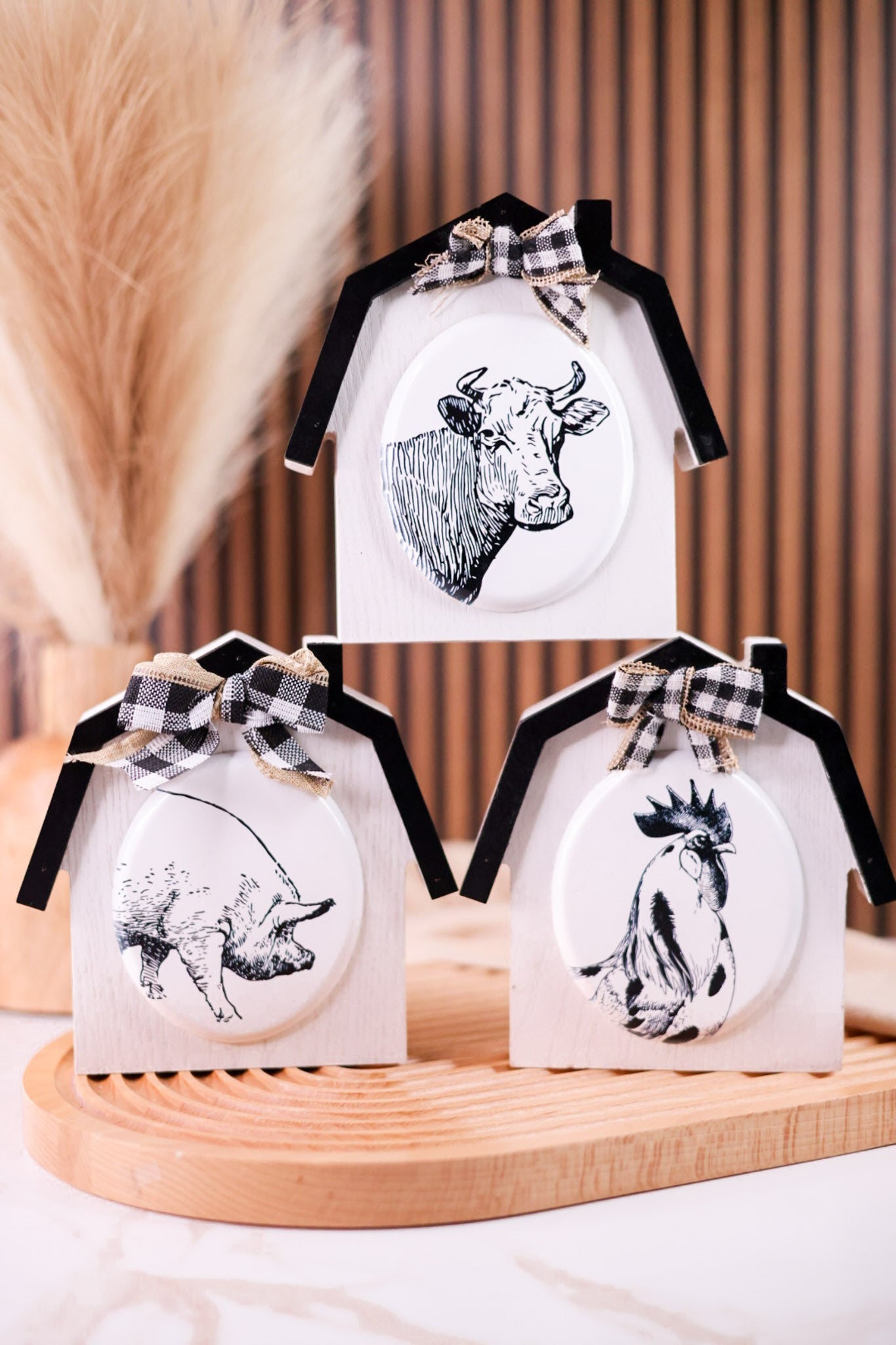 Wood Farm House With Metal Animal Plaque (3 Styles) - Whiskey Skies - SPECIAL T IMPORTS INC